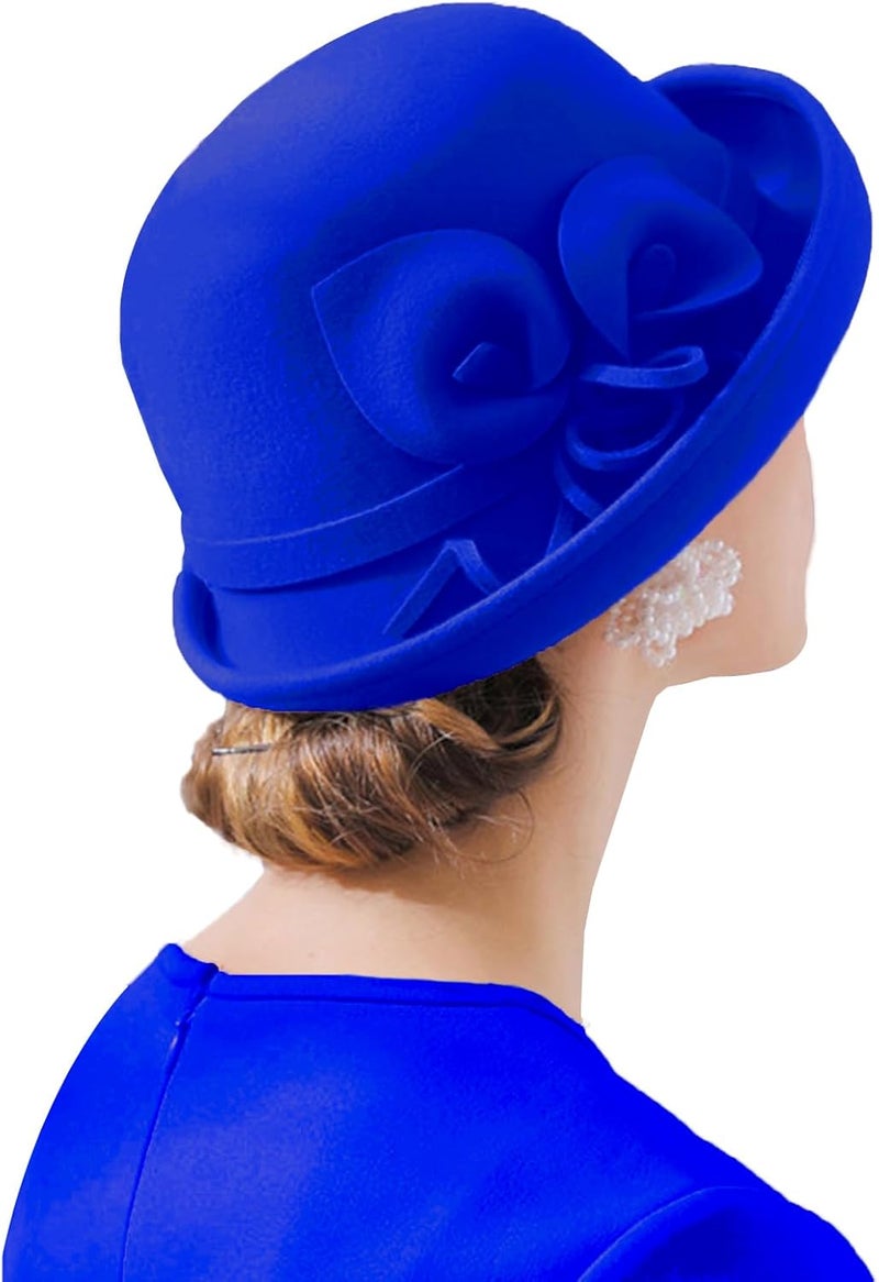 ORIDOOR Women Vintage Wool Felt Flowers Bucket Cloche Bowler Hat Church Wedding Dress Fascinator Hat Winter Felt Fedoras - Image 3